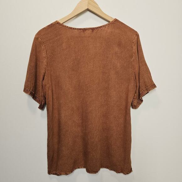 Solitaire By Ravi Khosla Burt Orange V-Neck Embroidered Boho Top Size Small - Picture 5 of 9